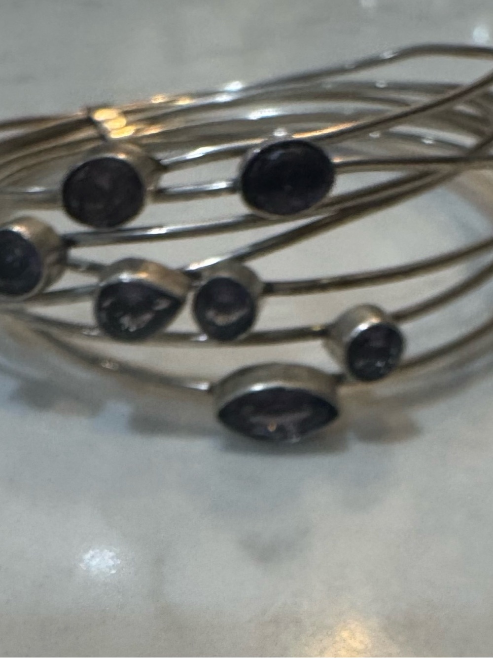 EUC | Sterling Silver | Multi-Stone Cuff Bracelet | Amethyst Stones